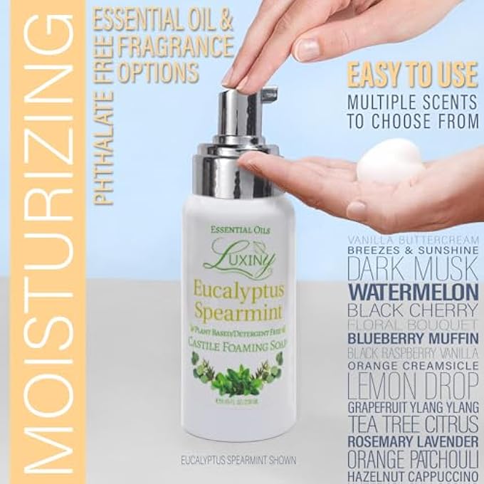 Luxiny CASTILE SOAP, LIQUID FOAMING HAND SOAP, ALL NATURAL MOISTURIZING HAND WASH FOR THE KITCHEN & BATHROOM, PALM OIL FREE, VEGAN & CRUELTY FREE, MADE IN THE USA, 8.45 OZ., 2 PACK (EUCALYPTUS SPEARMINT) - Image 4